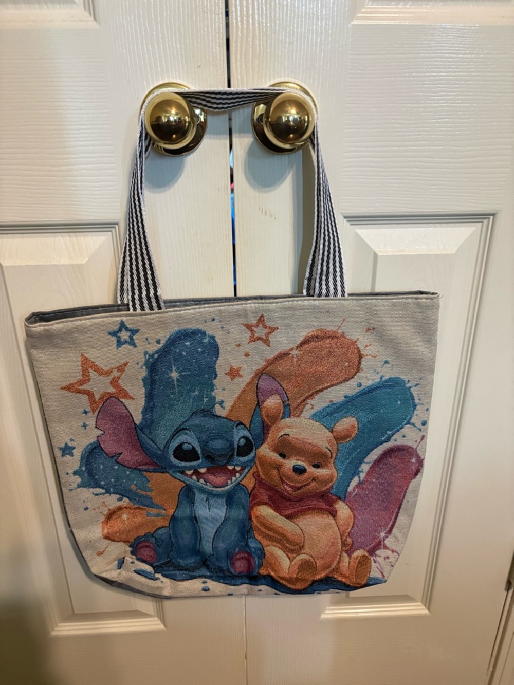 Lilo & Stitch and Winnie the Pooh Embroidered Tote Bag - Multicolor